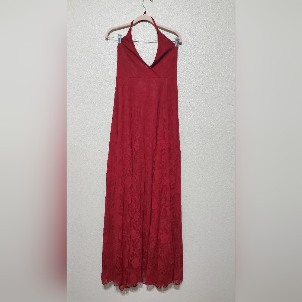 Luxedo (Azazie) Red Lace A-Line Halter Neck Cocktail Dress Women's Size Large